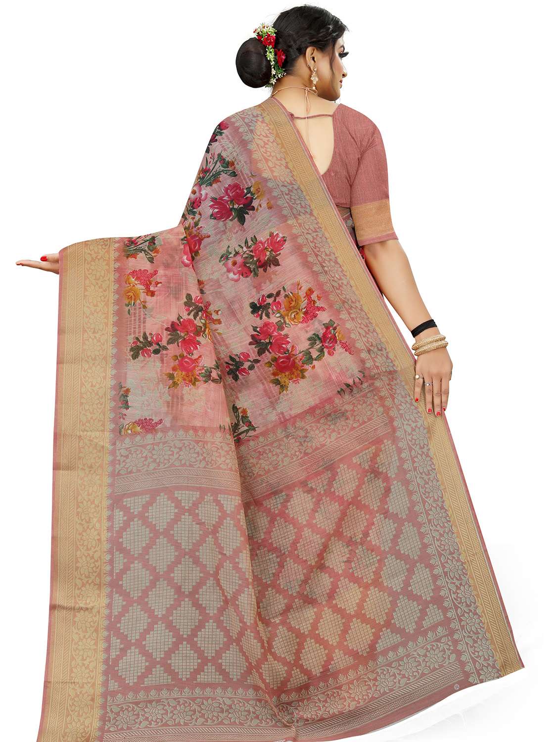 women's floral pink colored saree with blouse - 18587742 -  Standard Image - 1