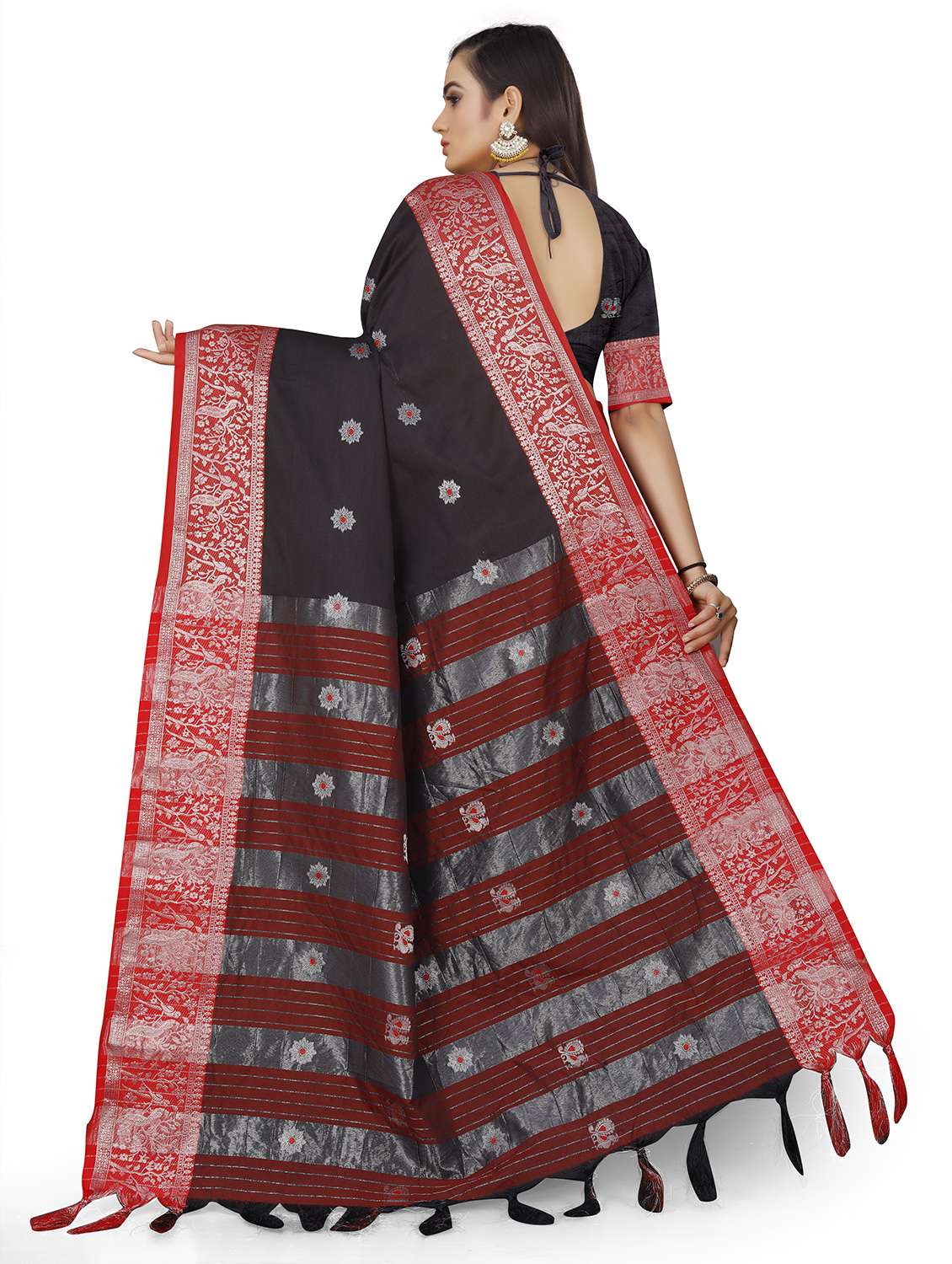 women's self design black colored saree with blouse - 18587745 -  Standard Image - 1