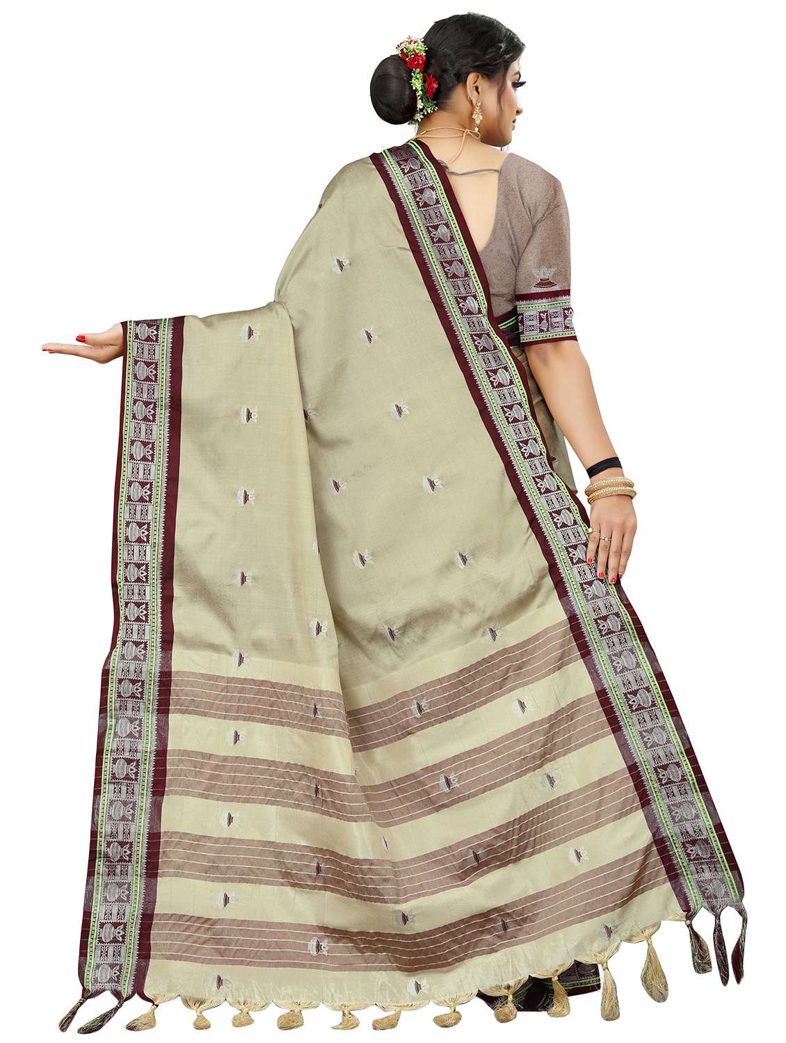 women's self design beige colored saree with blouse - 18587767 -  Standard Image - 1