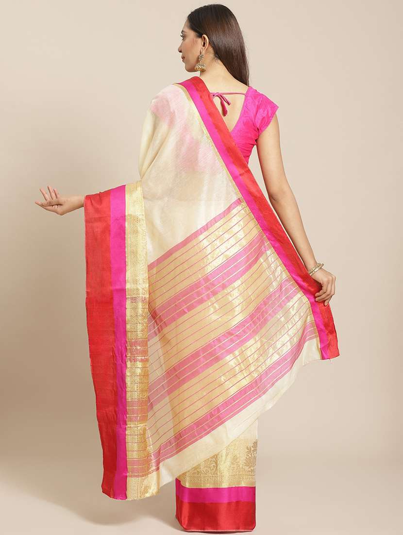 women's bordered cream colored saree with blouse - 18588015 -  Standard Image - 1