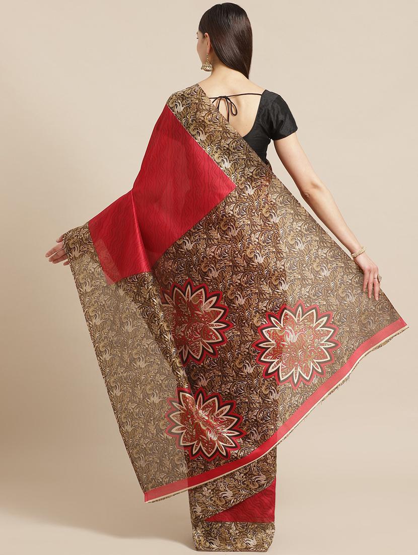 women's bordered red colored saree with blouse - 18588074 -  Standard Image - 1