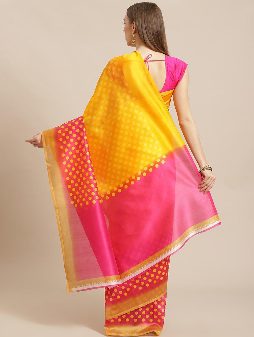 women's polka dots yellow colored saree with blouse - 18588081 - Standard Image - 1