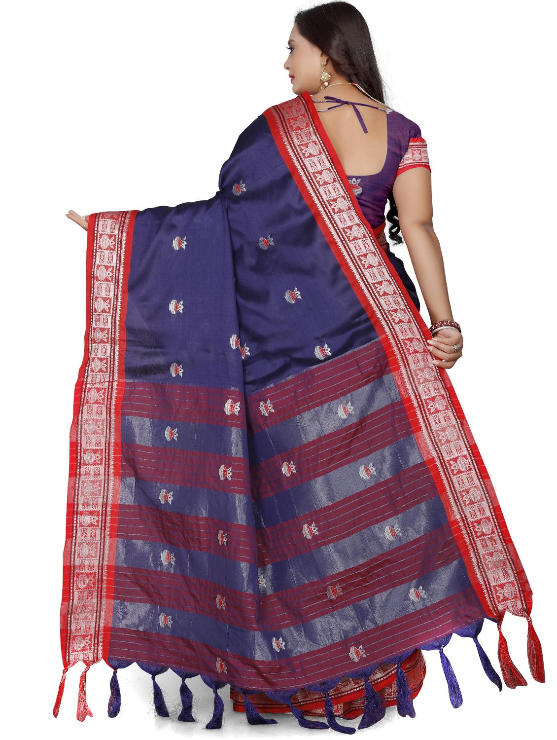 women's polka dots navy blue colored saree - 18588261 - Standard Image - 1
