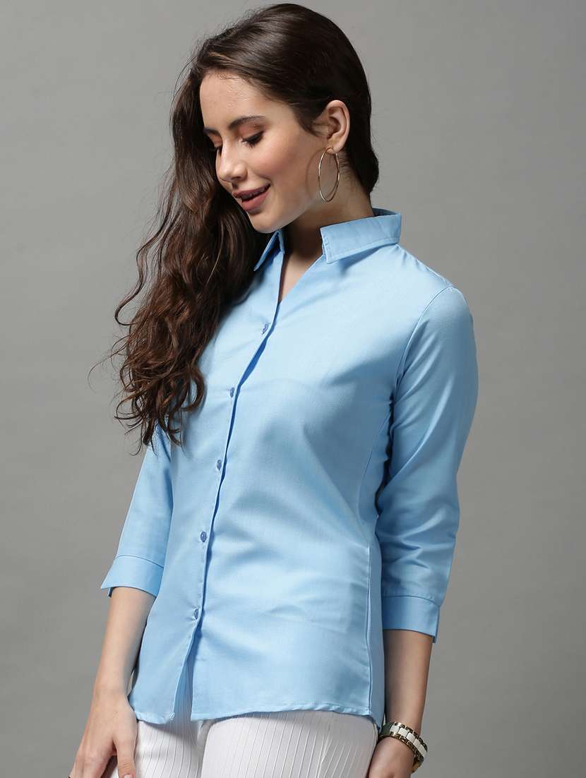 blue solid polyester shirt - 18589042 -  Standard Image - 1