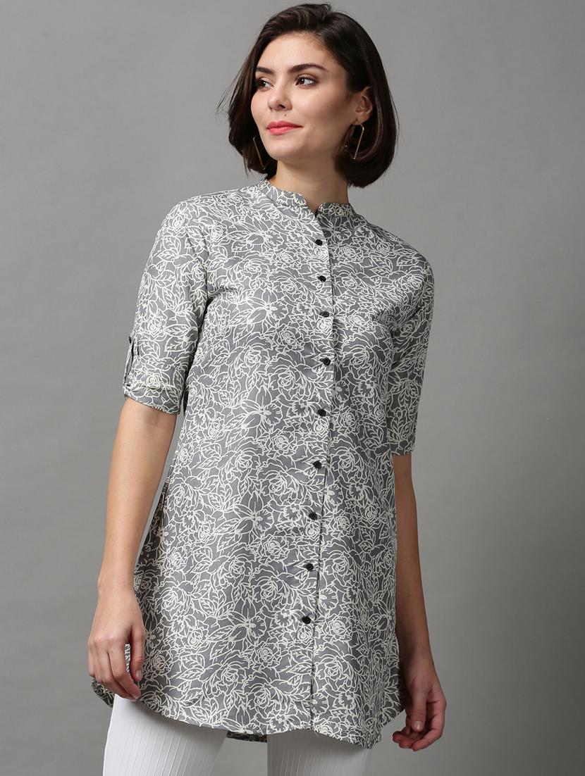 grey  printed long shirt - 18589063 -  Standard Image - 1