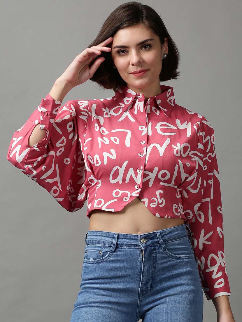 women's crop collared top