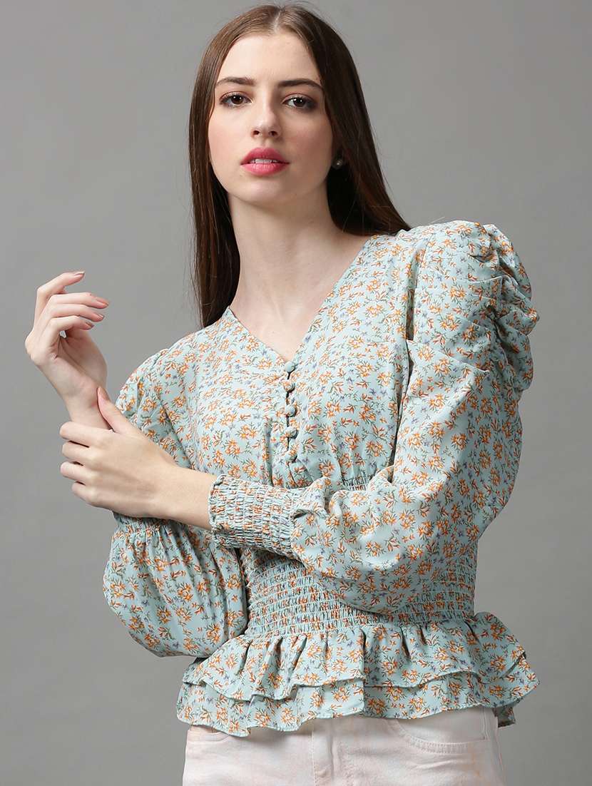 women's blouson v neck top