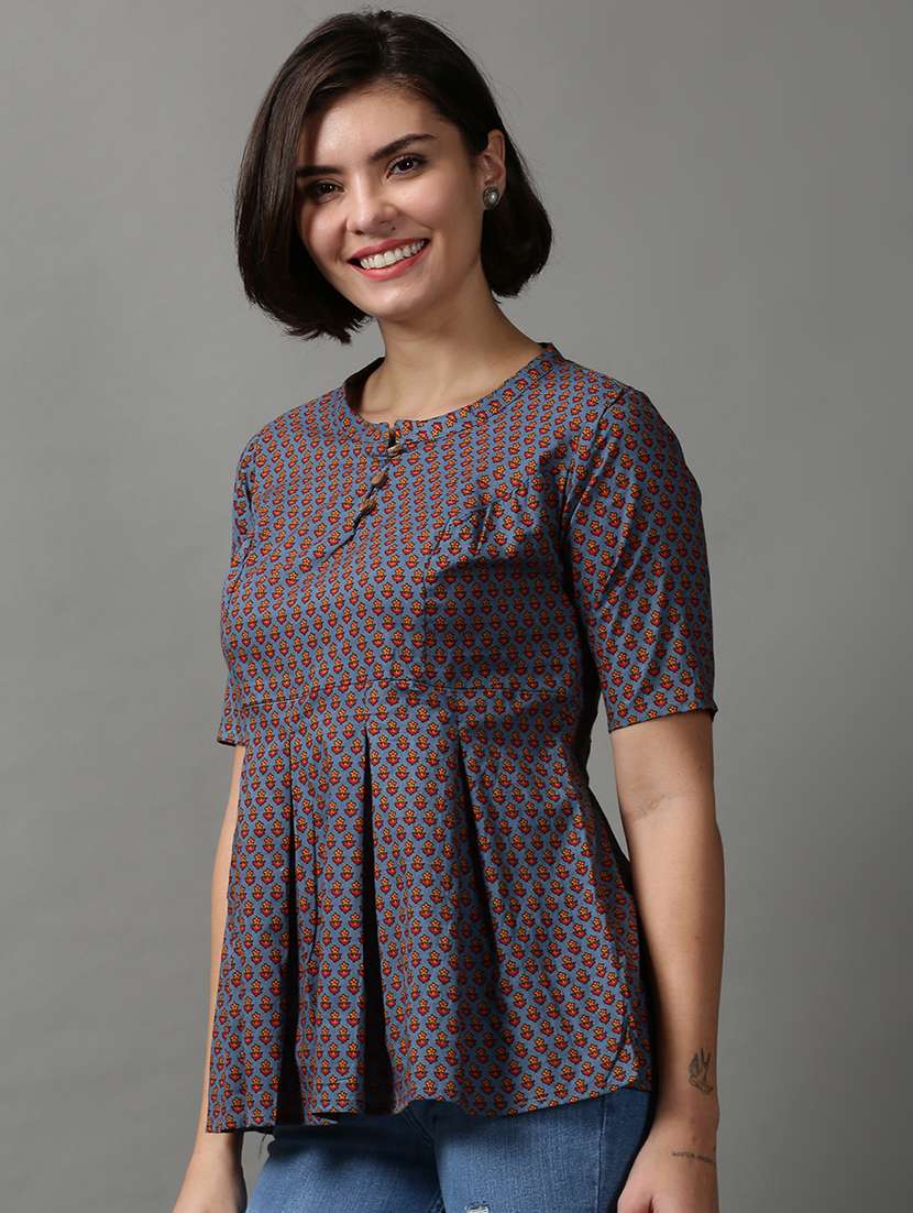 women's peplum mandarin neck top - 18589215 - Standard Image - 1