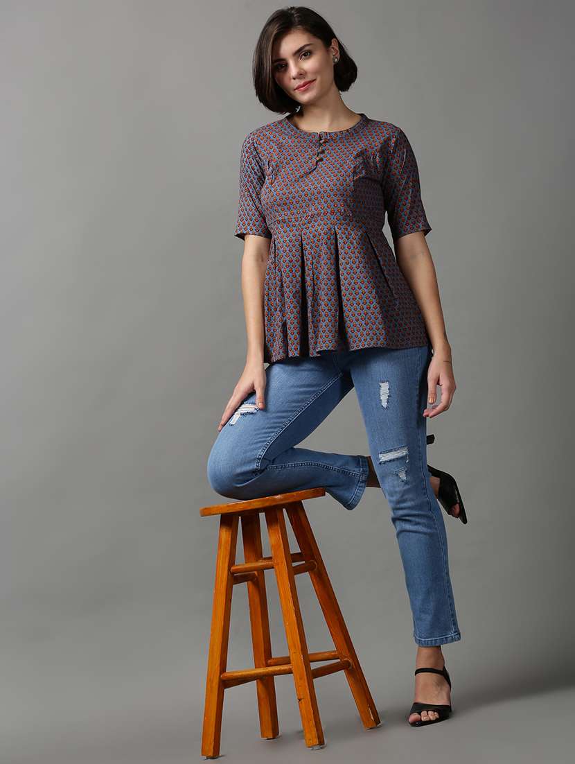 women's peplum mandarin neck top - 18589215 - Standard Image - 4