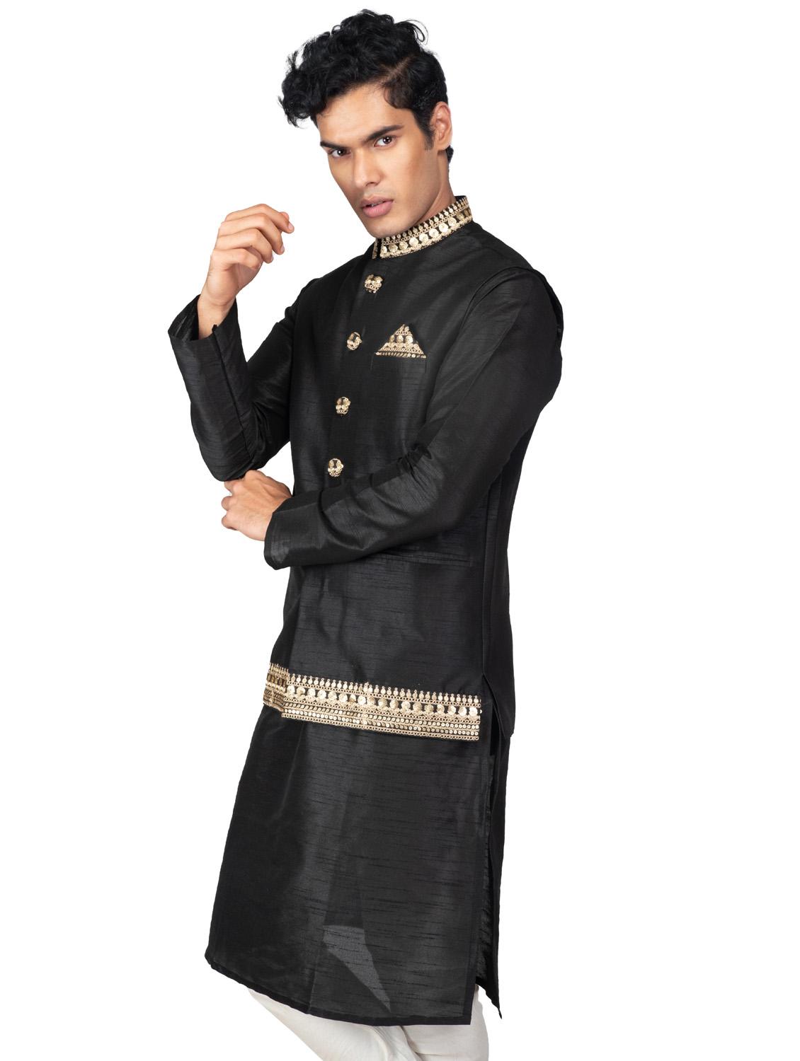 self designed kurta pyjama with jacket - 18590802 - Standard Image - 1