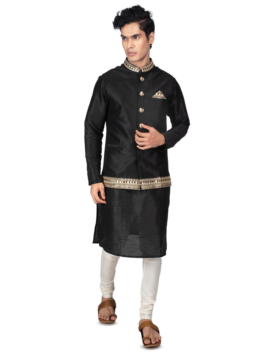 self designed kurta pyjama with jacket - 18590802 - Standard Image - 4