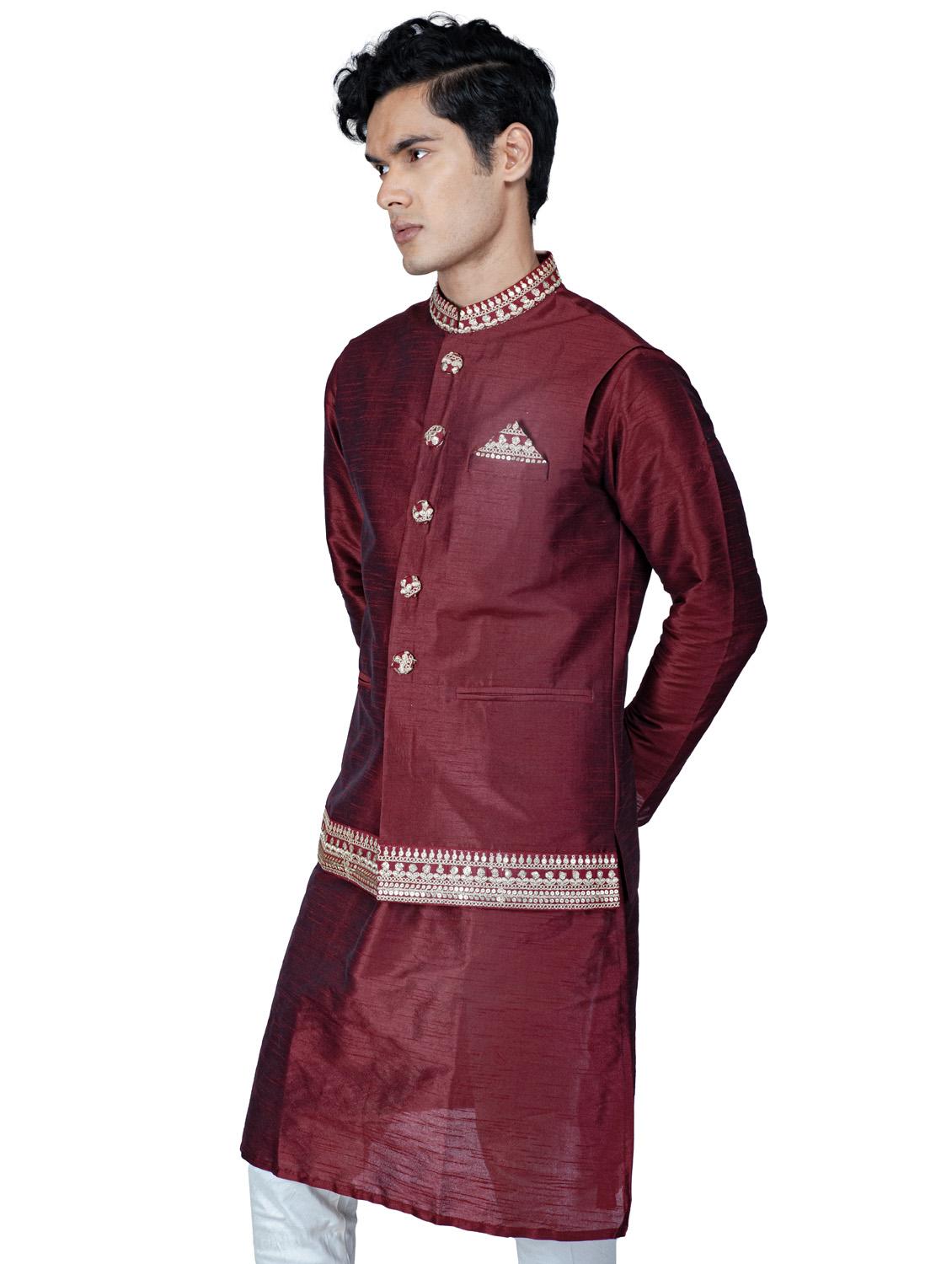 self designed kurta pyjama with jacket - 18590804 - Standard Image - 1