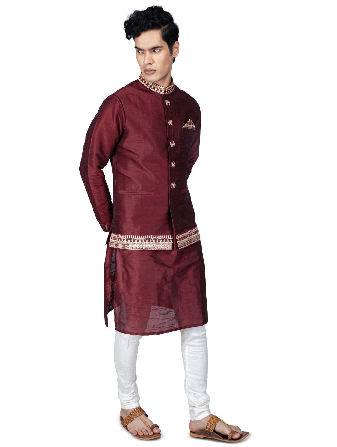 self designed kurta pyjama with jacket - 18590804 - Standard Image - 4