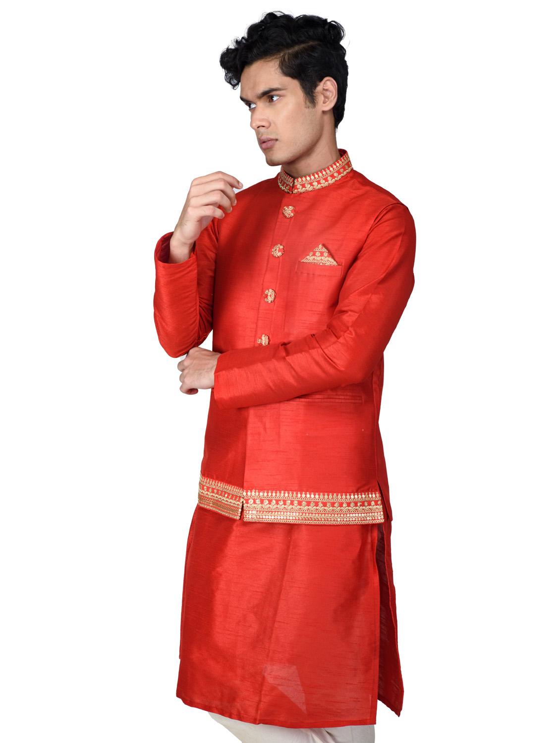 self designed kurta pyjama with jacket - 18590805 - Standard Image - 1