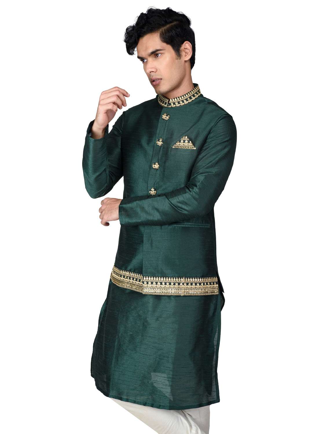 self designed kurta pyjama with jacket - 18590806 -  Standard Image - 1