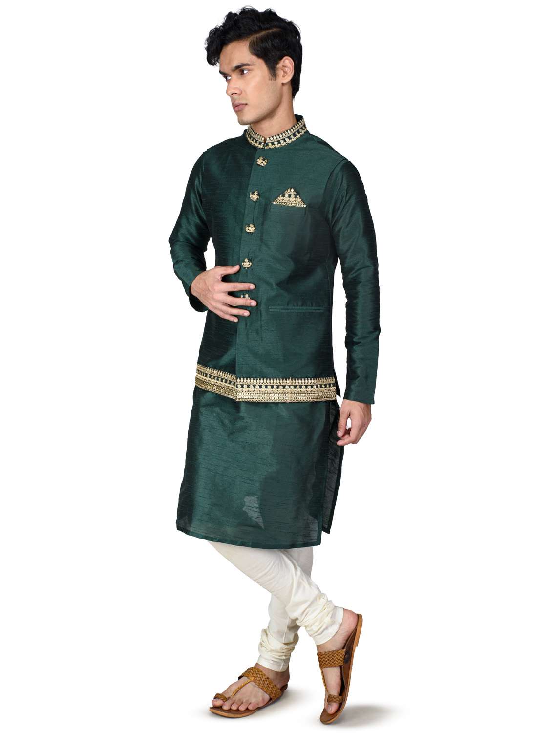 self designed kurta pyjama with jacket - 18590806 -  Standard Image - 4