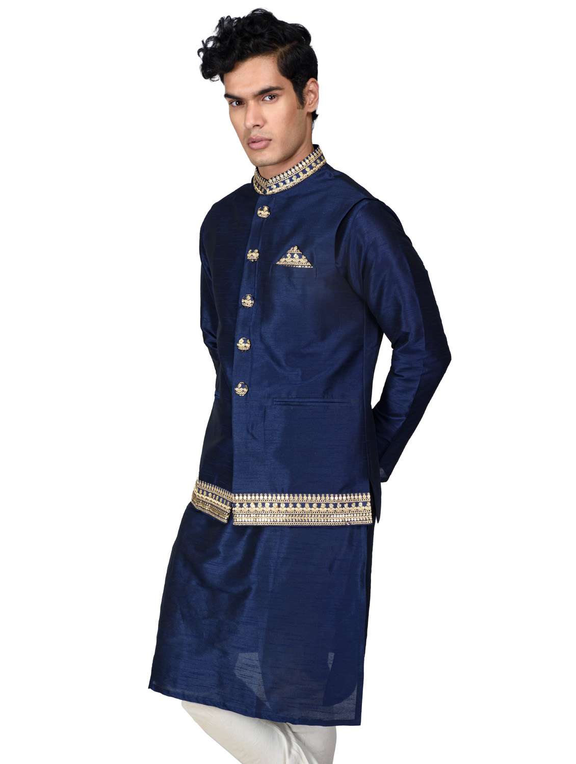 self designed kurta pyjama with jacket - 18590807 -  Standard Image - 1