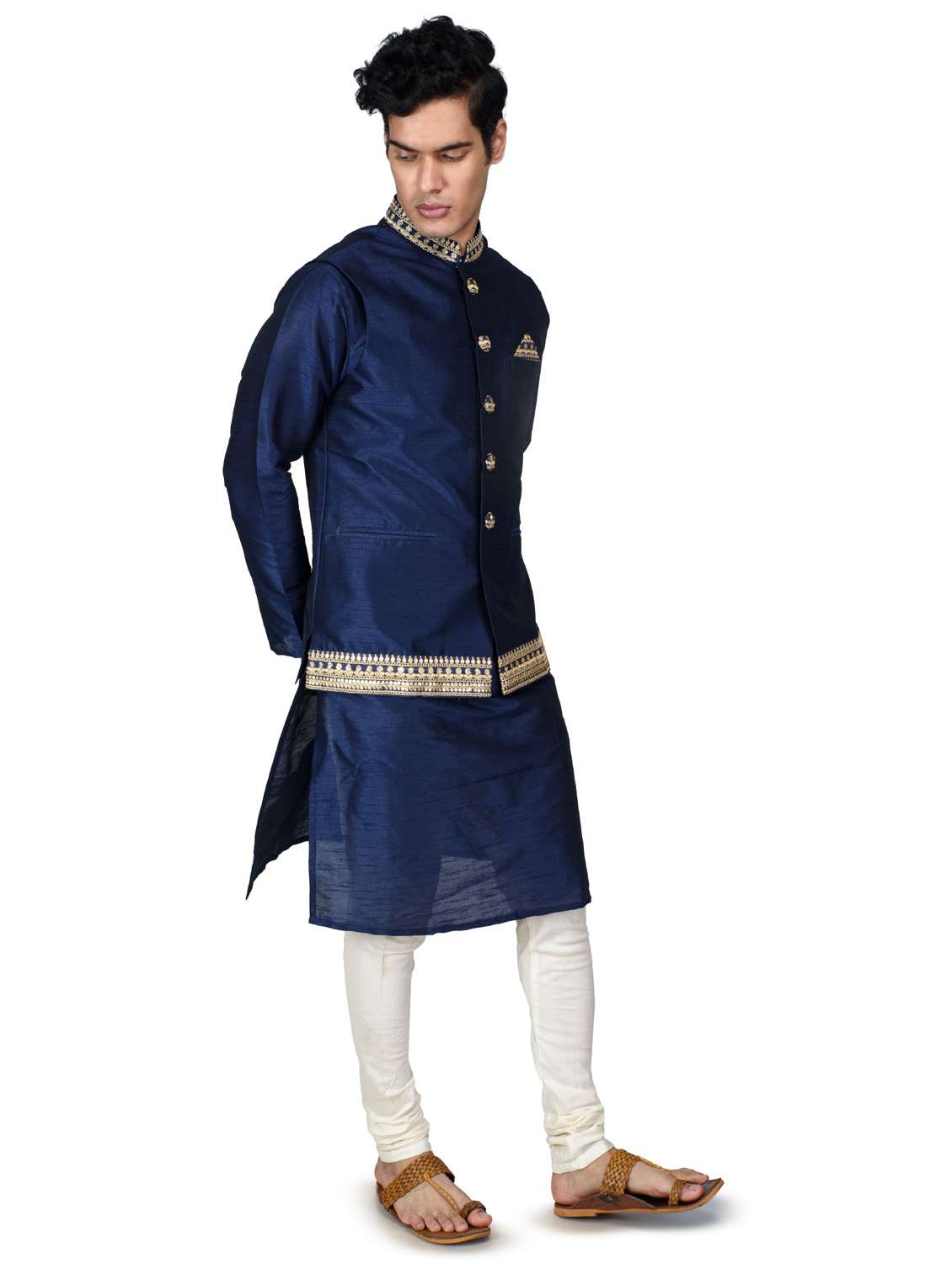 self designed kurta pyjama with jacket - 18590807 -  Standard Image - 4