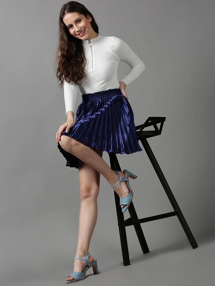 navy blue solid flared skirt - 18590821 - Standard Image - 4