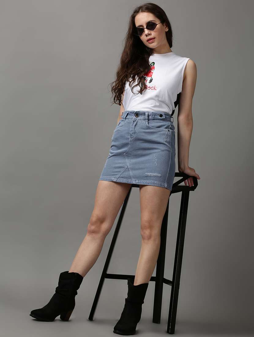 blue solid a-line skirt - 18590824 -  Standard Image - 4