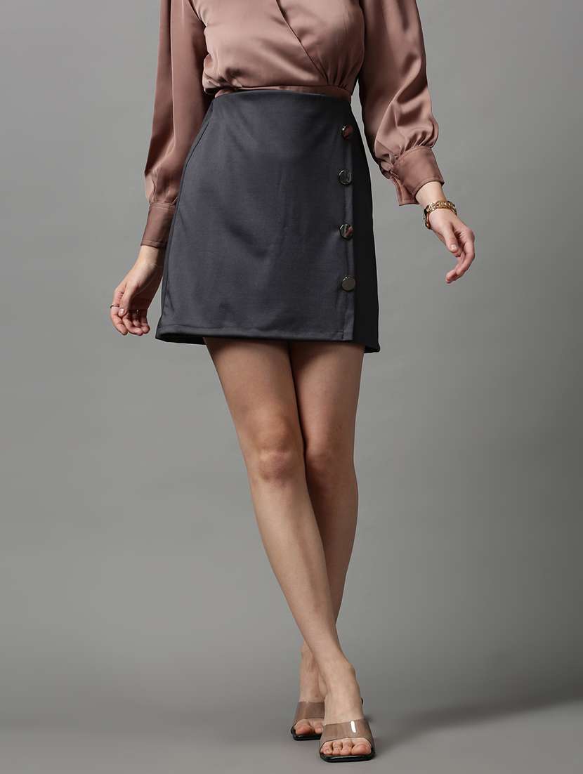 black solid a-line skirt