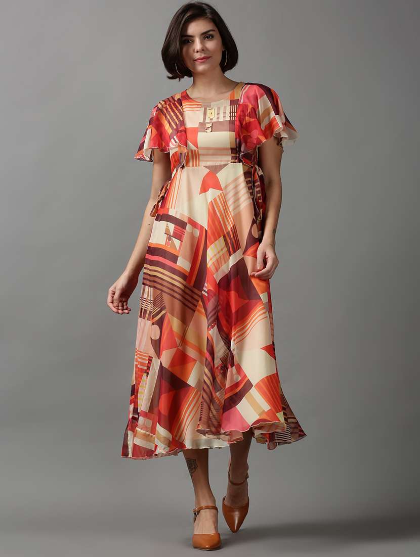 women's fit & flare geometric dress - 18590921 -  Zoom Image - 0