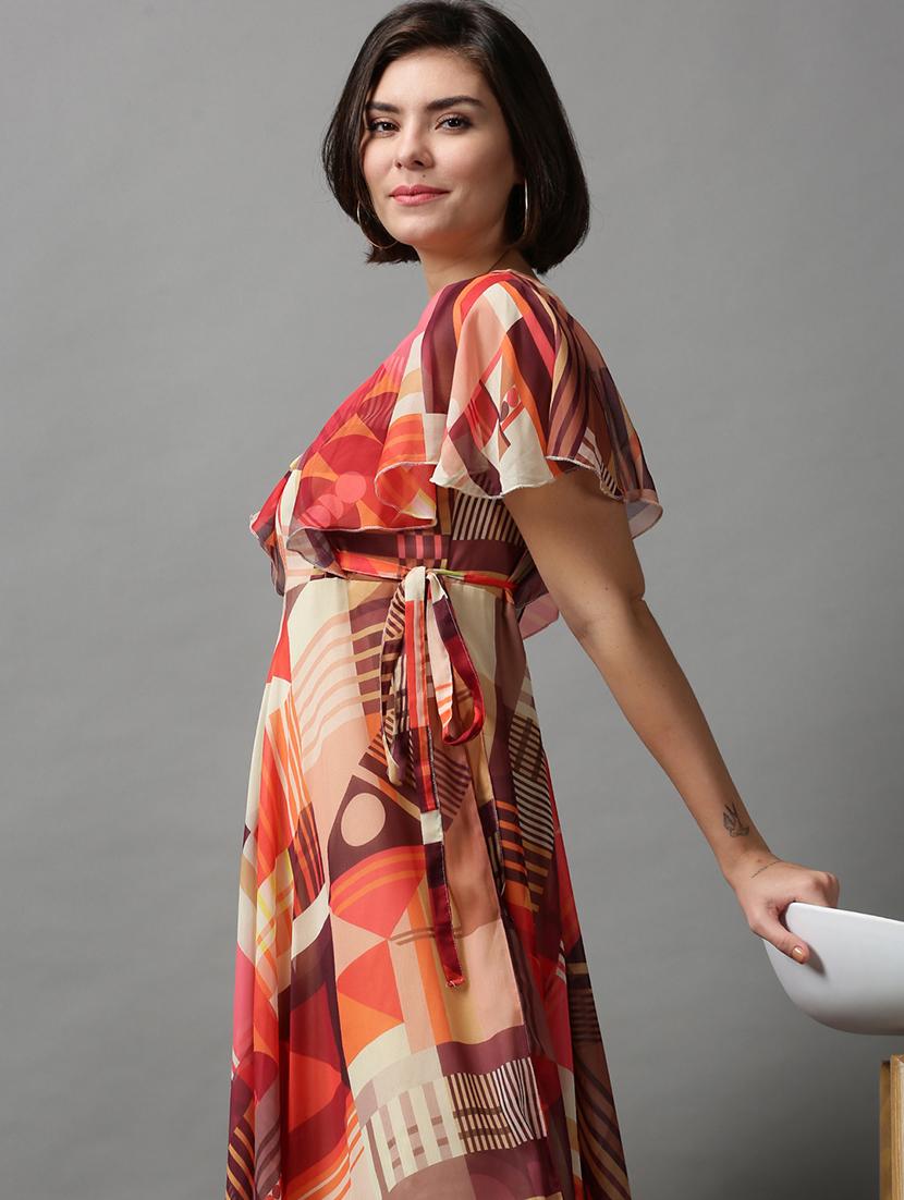 women's fit & flare geometric dress - 18590921 -  Standard Image - 1