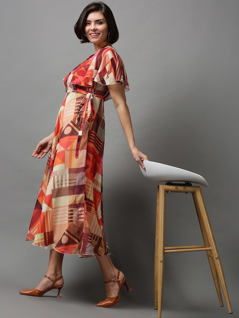 women's fit & flare geometric dress - 18590921 - Standard Image - 4