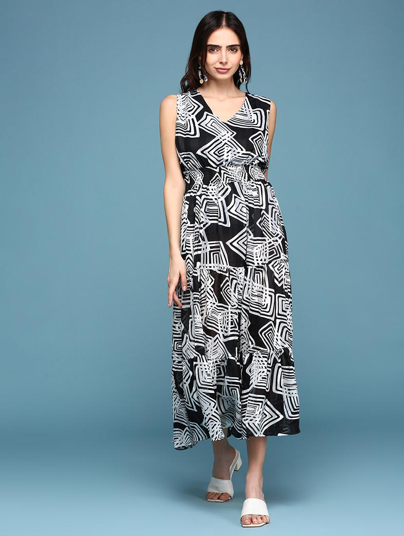 women's fit & flare geometric dress - 18590950 - Zoom Image - 0