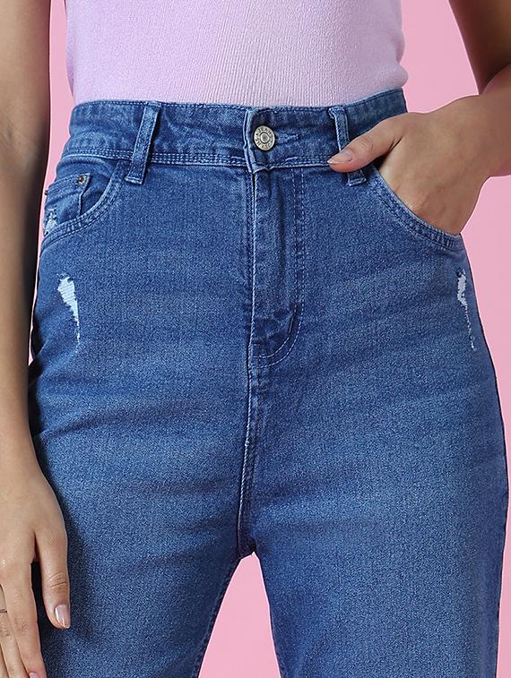 women's distress straight fit jeans - 18591031 - Standard Image - 6