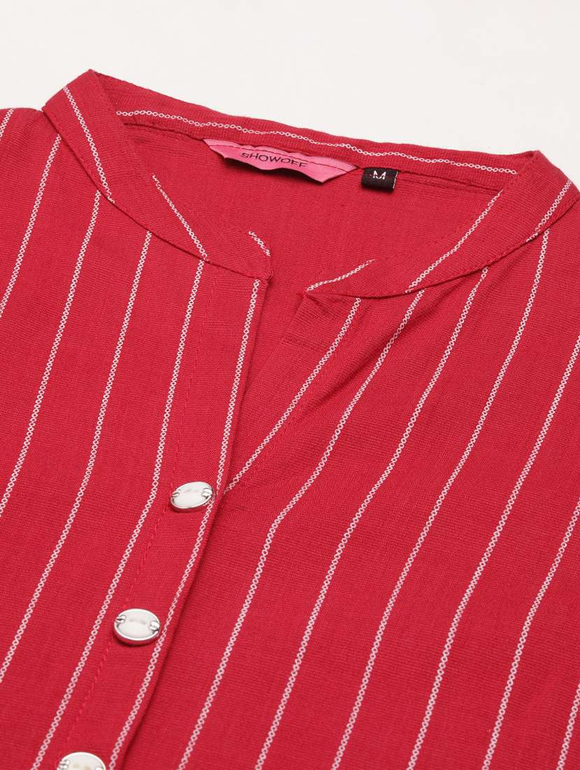 women stripes mandarin neck kurta pant set - 18591190 -  Standard Image - 6