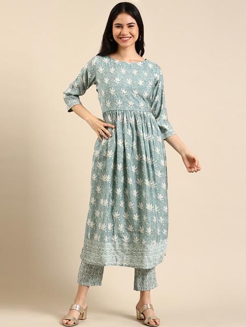 women floral round neck kurta pant set - 18591195 -  Standard Image - 0