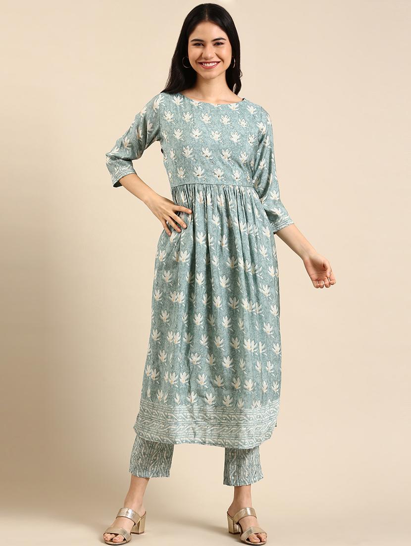 women floral round neck kurta pant set - 18591195 -  Zoom Image - 0