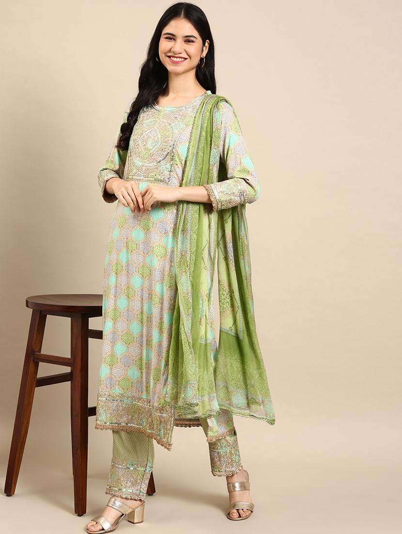 women three quarter sleeve kurta pant with dupatta set - 18591208 -  Standard Image - 1