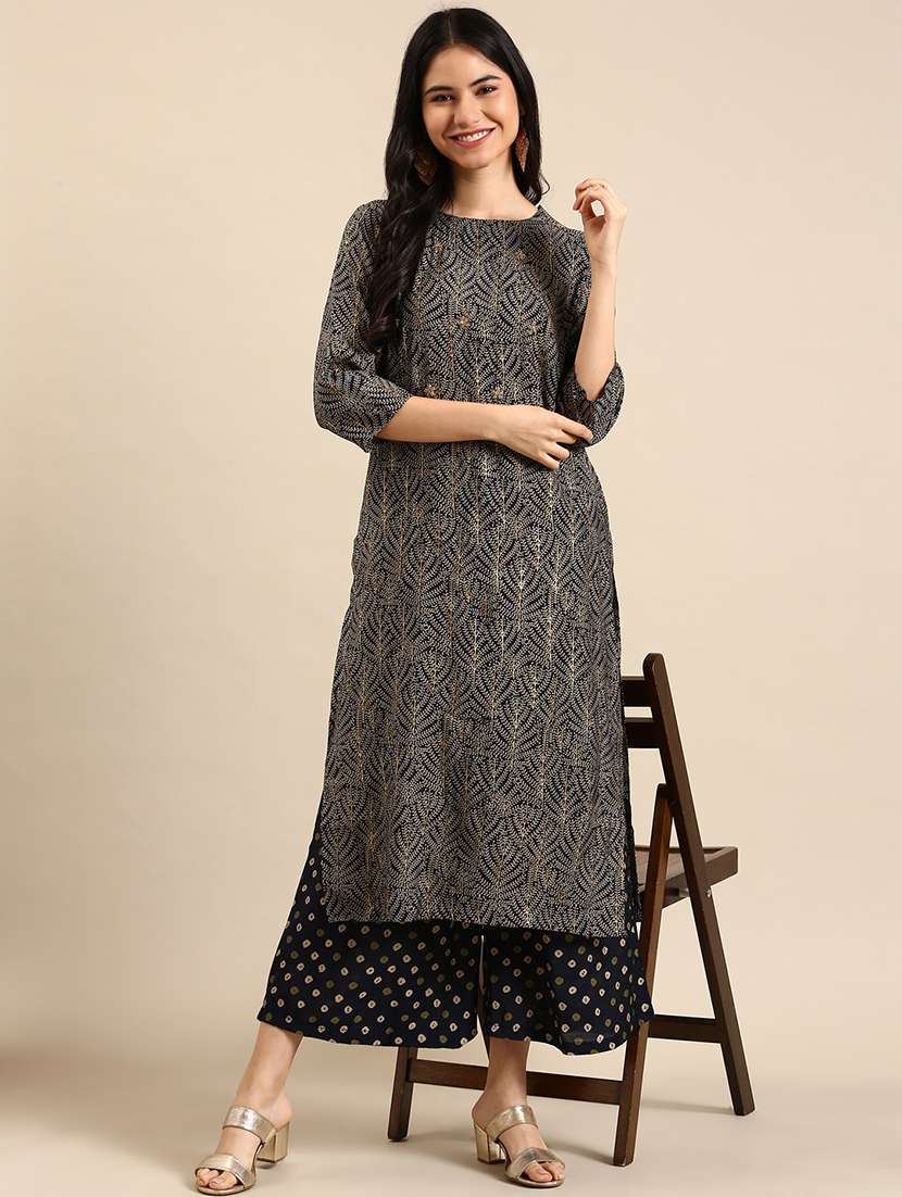 women printed round neck kurta palazzo set - 18591214 -  Standard Image - 1