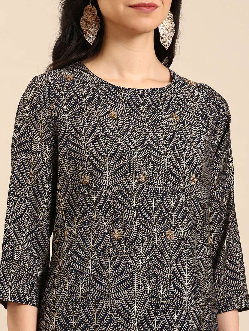 women printed round neck kurta palazzo set - 18591214 -  Standard Image - 4