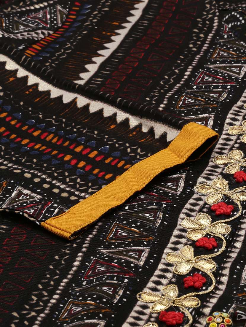 women black printed round neck kurta palazzo set - 18591219 -  Standard Image - 6