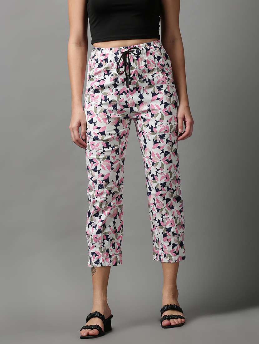 drawstring waist printed trouser