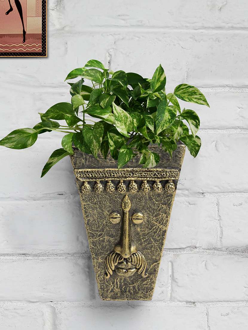 fiber golden planter ideal for home décor,garden, office - metalic golden v shape face planter