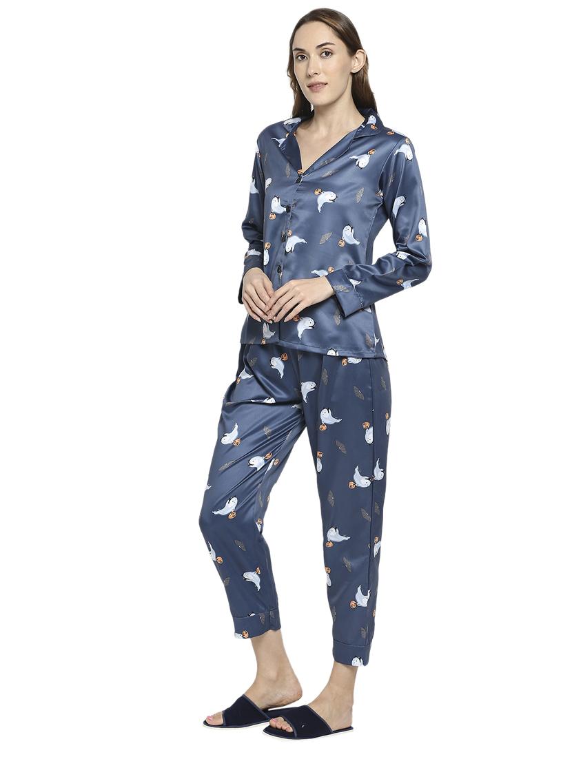 shirt collar printed nightwear pajama set  - 18591761 -  Standard Image - 1