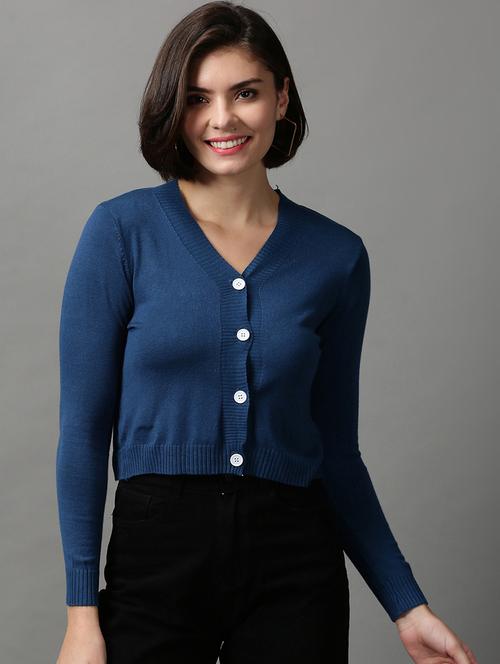 v neck solid wool cardigan - 18592452 - Standard Image - 0