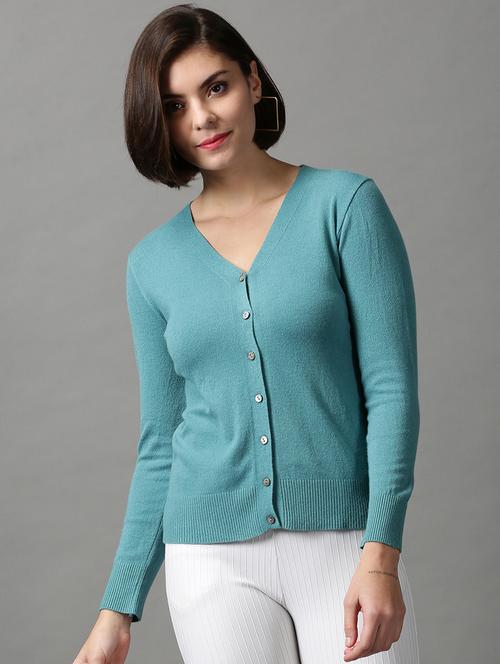 v neck solid woolen cardigan - 18592459 -  Standard Image - 0