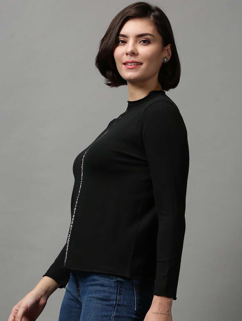 women black typographic round neck pullover - 18592461 - Standard Image - 1