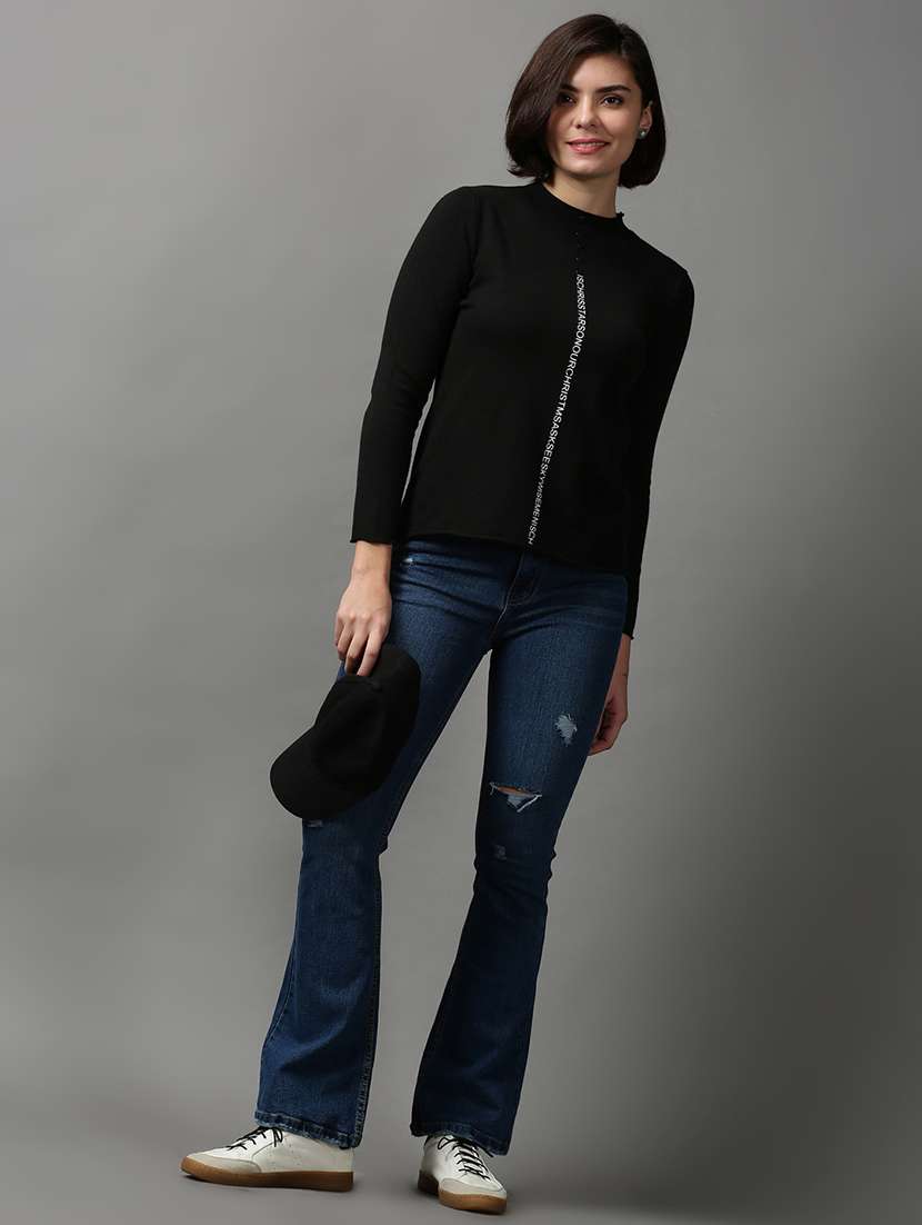 women black typographic round neck pullover - 18592461 - Standard Image - 4