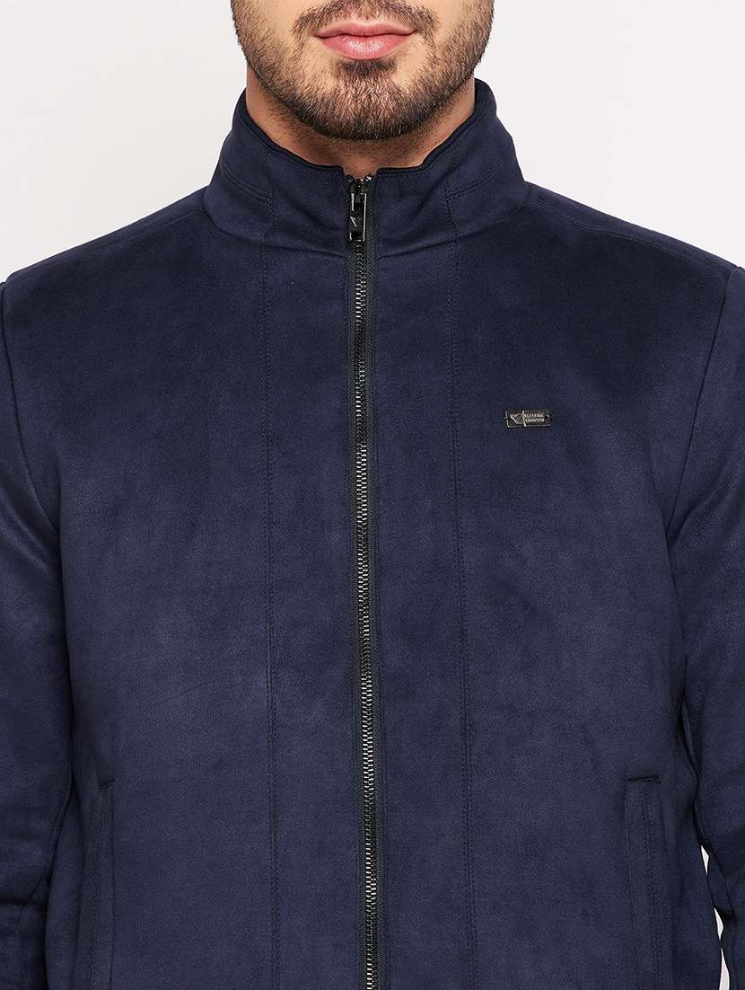 navy blue solid bomber jacket - 18592502 -  Standard Image - 4