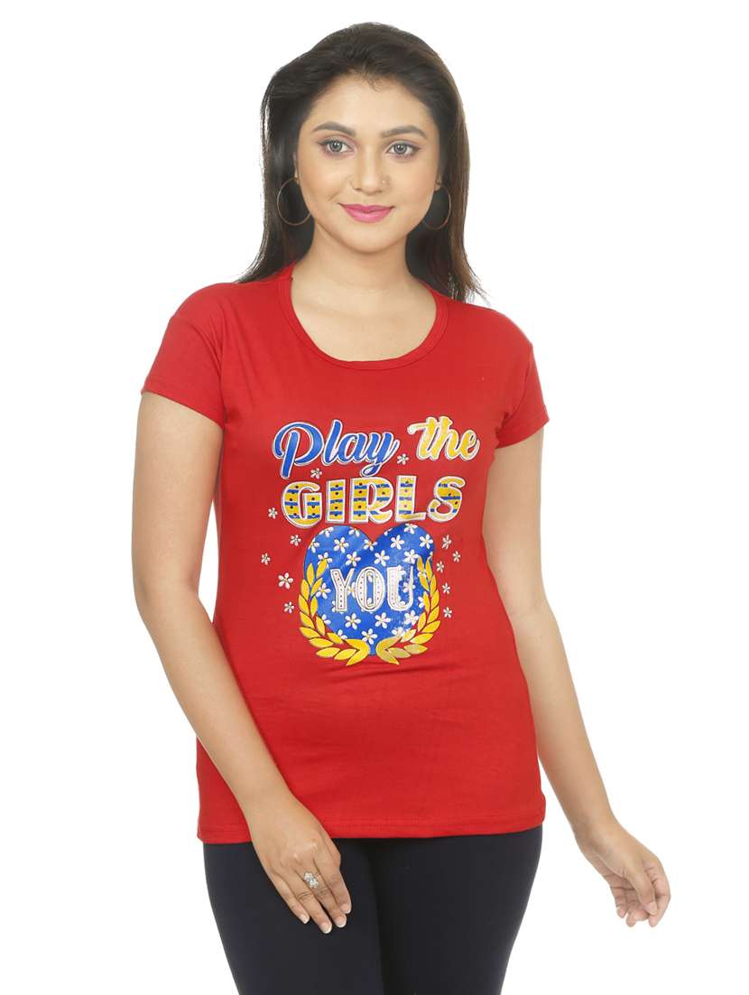 women's front print round neck t-shirt