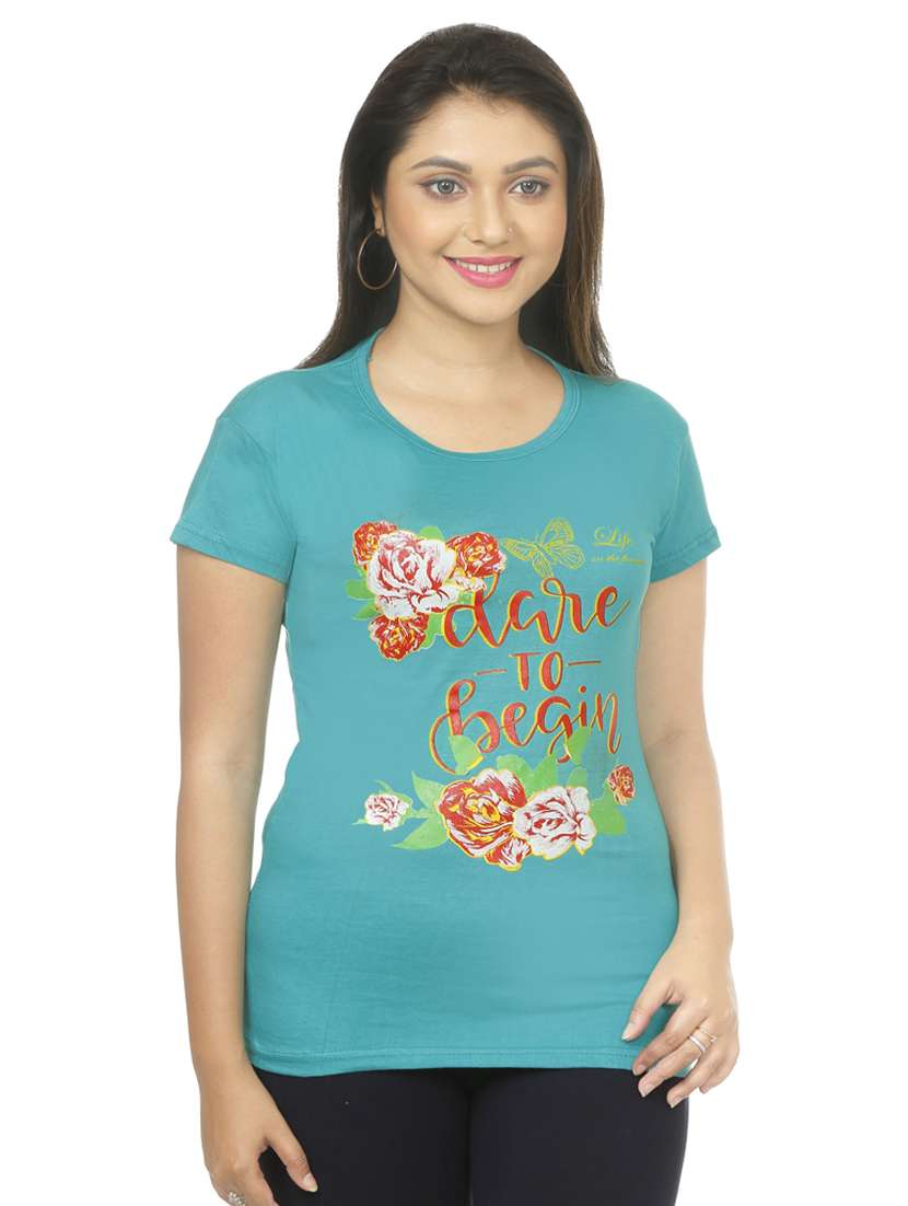 women's front print round neck t-shirt