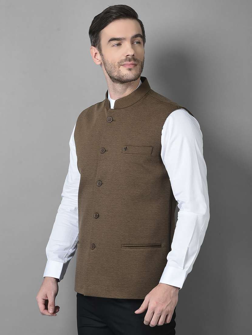solid woolen classic nehru jacket - 18601505 -  Standard Image - 1