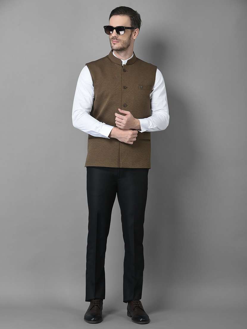 solid woolen classic nehru jacket - 18601505 -  Standard Image - 4
