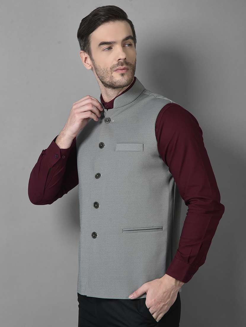 solid woolen classic nehru jacket - 18601506 -  Standard Image - 1